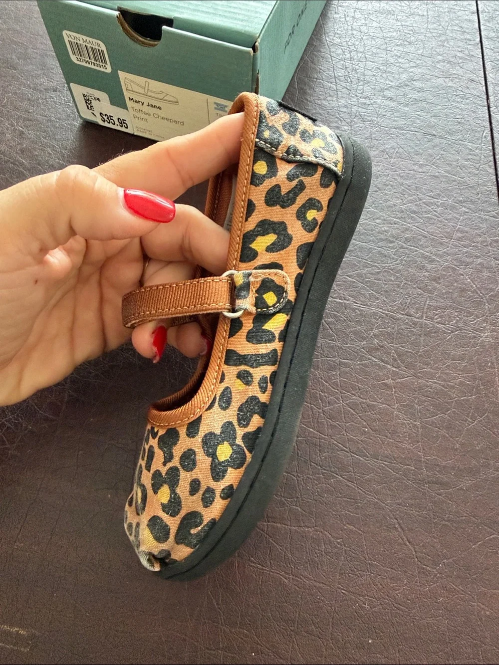Toms Girls Leopard Print Mary Janes in Brown and Black